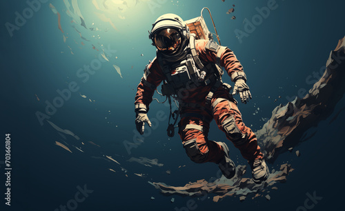 Astronaut in a spacesuit in outer space exploring space. AI generative.