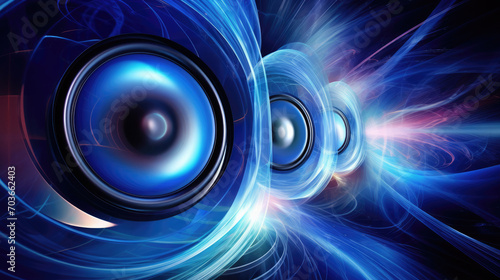 Illustration showing DJ's stereo bass speakers playing loud rave music at high decibels photo