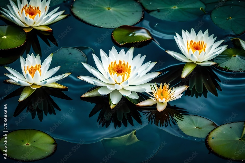 Craft a poetic description of the white water lily blossom, focusing on its delicate features