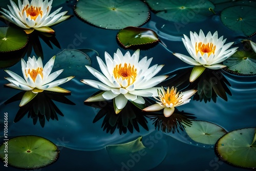 Craft a poetic description of the white water lily blossom  focusing on its delicate features