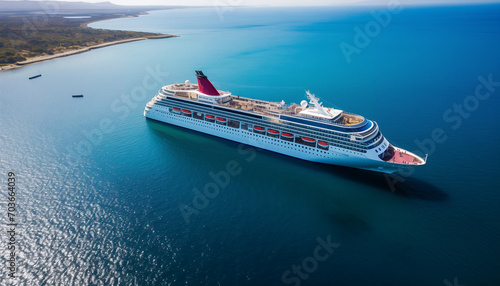 Aerial view of beautiful white cruise ship in the ocean sea © pijav4uk