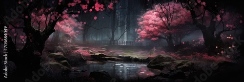 pink flowers in a dark park