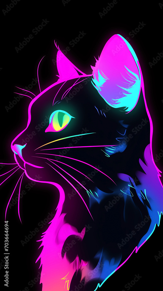 Cartoon neon style cat illustration
Cartoon neon style cat illustration