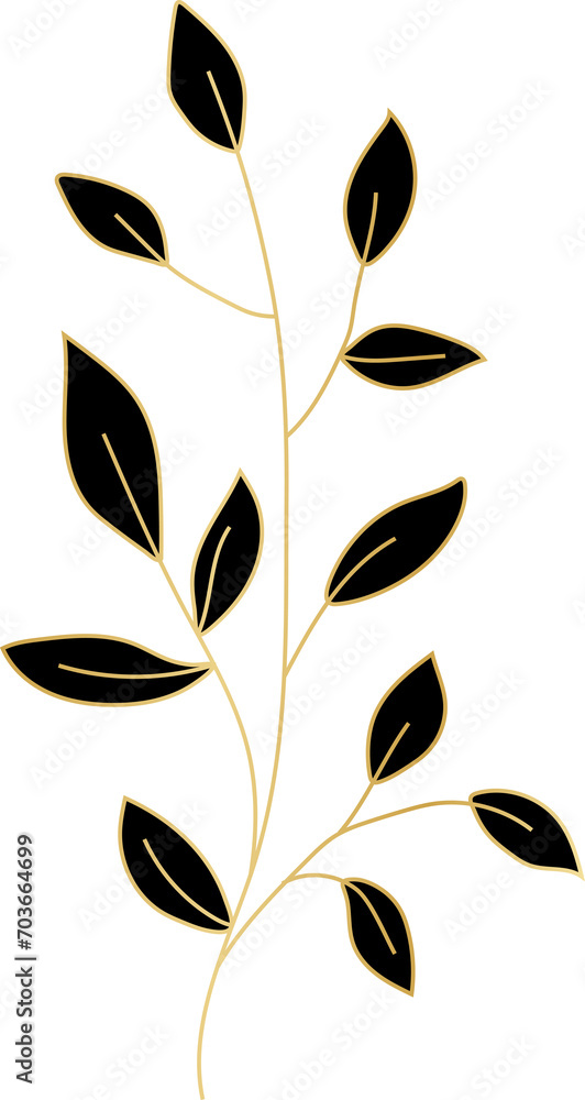 Gold Floral Plant Line Art Illustration