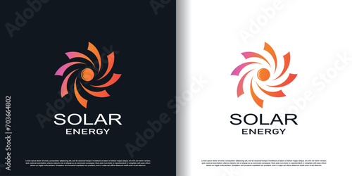 Solar energy logo design with creative concept premium vector