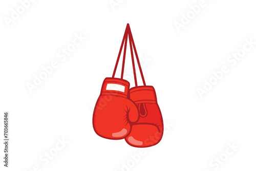 Red boxing gloves hanging isolated on white background. Vector illustration.