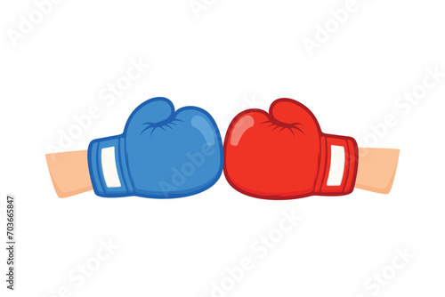 Boxing gloves fight icon, red vs blue. Battle emblem cartoon vector illustration. design vector