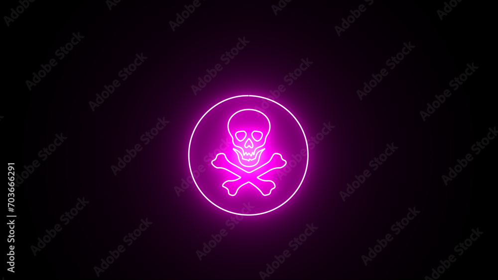 Neon glowing Toxic sign, electricity or chemical Warning icon. neon Skull and Crossbones Icon on black Background. glowing Danger sign with skull. Neon glowing Toxic sign, electricity or chemical Warning icon. neon Skull and Crossbones Icon on black Background. glowing Danger sign with skull.