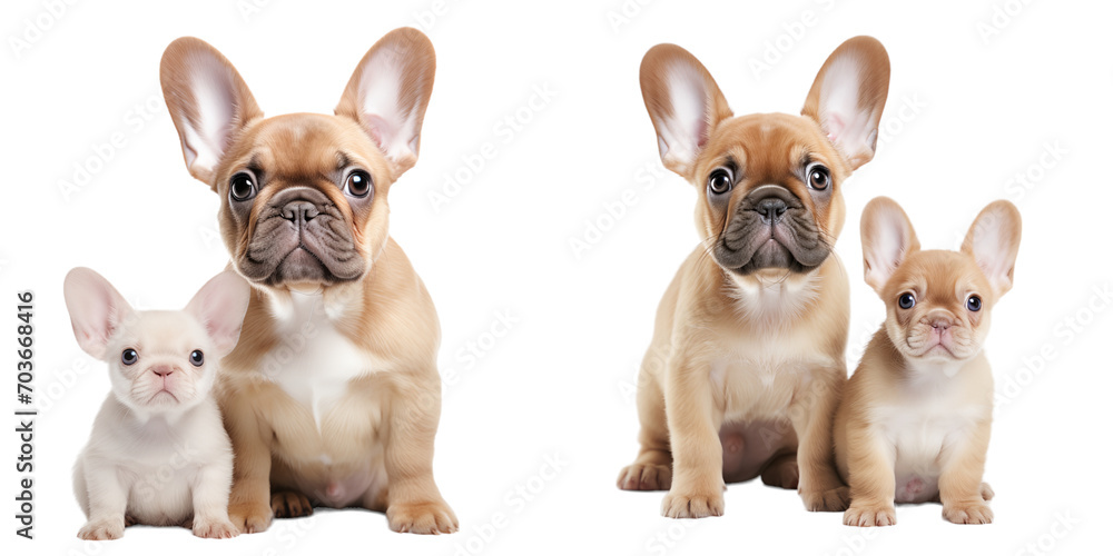 Set of adorable brown  french bulldog and its baby, isolated on white background