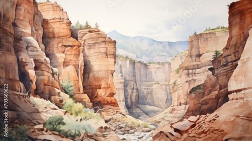 Wallpaper Mural Generative AI A majestic canyon with layered rock formations. landscape watercolor Torontodigital.ca