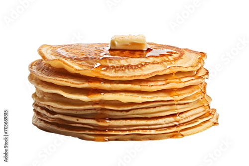 stack of pancakes with butter and syrup