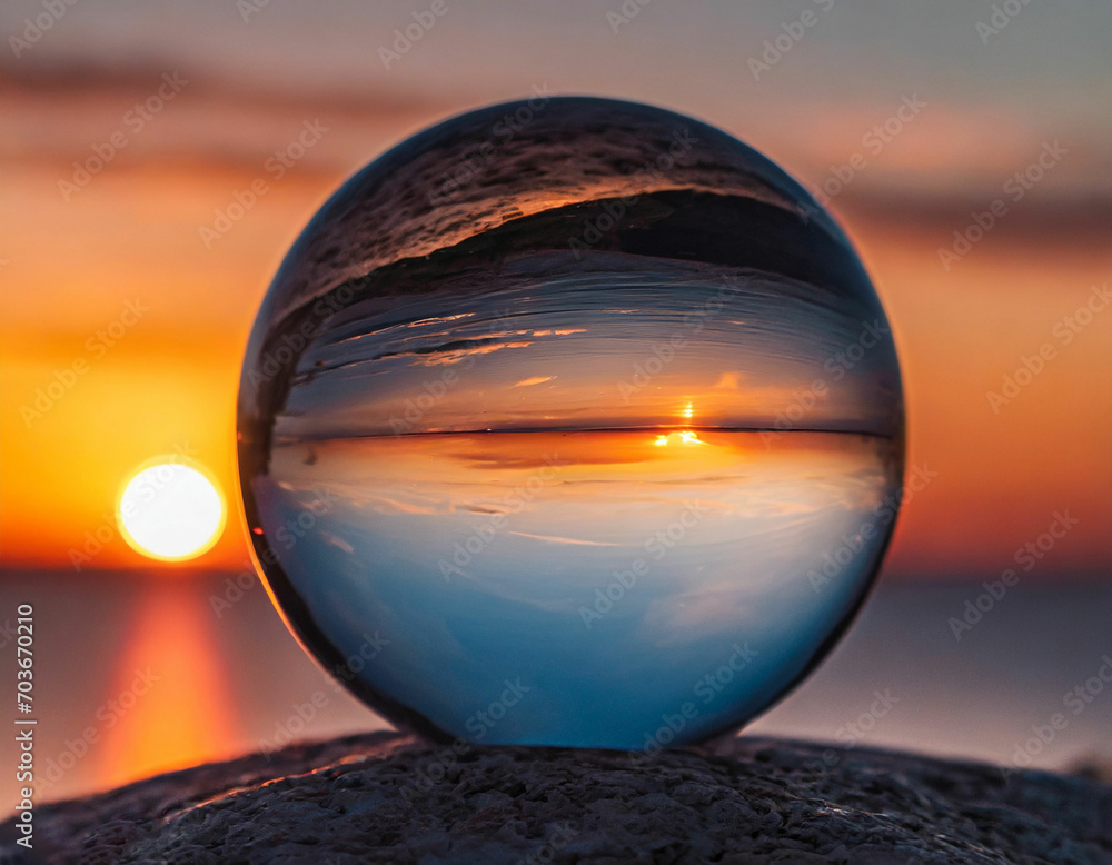 A sphere with a sunset in the background A sphere with a sunset in the background