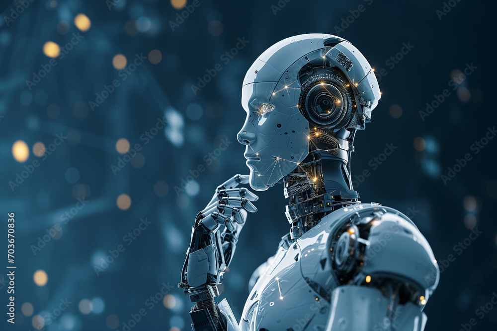 Fototapeta premium Artificial intelligence robotics and futuristic technology, machine learning and data analysis