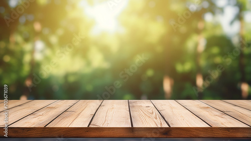 perspective of wooden board empty table blurred background
