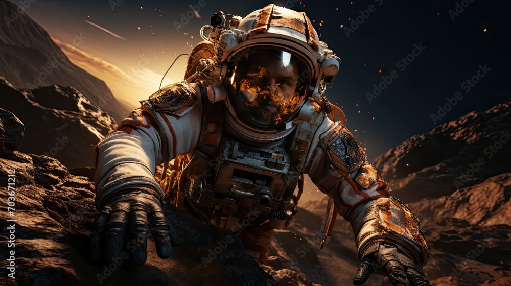 Cosmonaut in a spacesuit in space close-up, space exploration, space travel concept, Generative AI Cosmonaut in a spacesuit in space close-up, space exploration, space travel concept, Generative AI