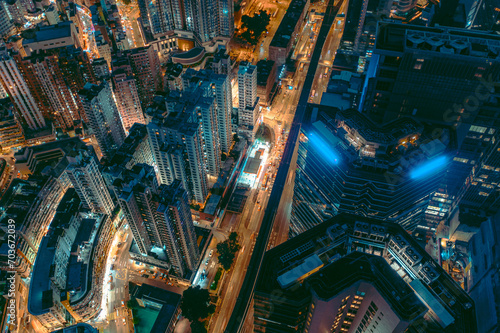 Hong Kong cityscape in aerial view