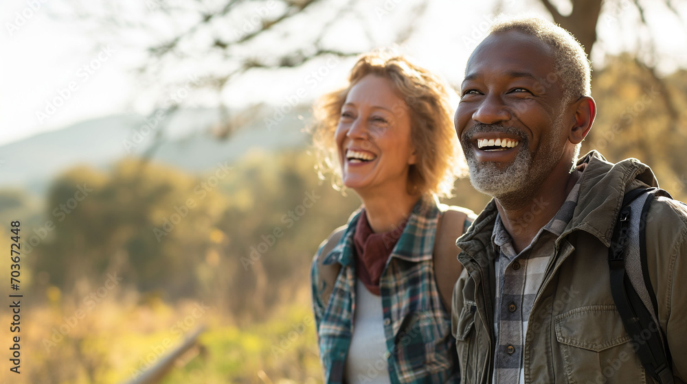 Happy Senior Couple Smiling and Enjoying a Hike Happy Senior Couple Smiling and Enjoying a Hike
