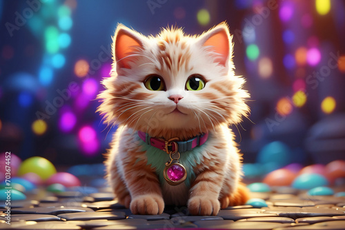 cute cat with fantasy colors
