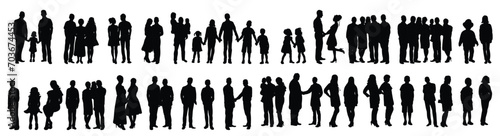 Silhouette people set in flat style, isolated, vector