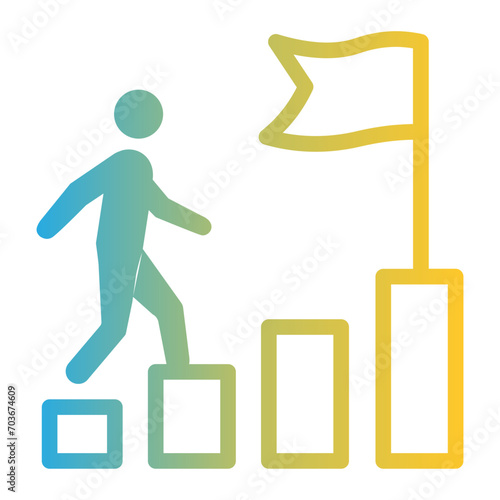 Business icon on line gradient style. personal progress in life improving and learning by doing something climbing up for ambition and growth