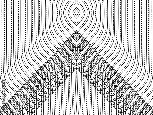 Optical Illusion Created from Artistic Lines Motifs Pattern, can use for Decoration, Background, Ornate, Fabric, Fashion, Textile, Carpet Pattern, Tile or Graphic Design Element. Vector Illustration