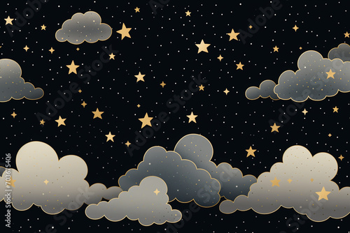 Night sky white clouds and yellow stars © amirhamzaaa