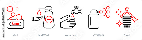 A set of 5 Hygiene icons as soap  hand wash  wash hand