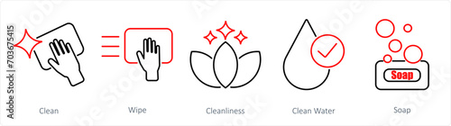 A set of 5 Hygiene icons as clean, wipe, cleanliness