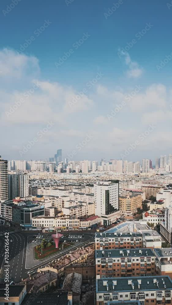 China, Heilongjiang, Harbin, cities, tourist destinations, high perspective, development, urban skyline, urban area, modern city, scenery, sky, traffic flow, transportation, roads, cars