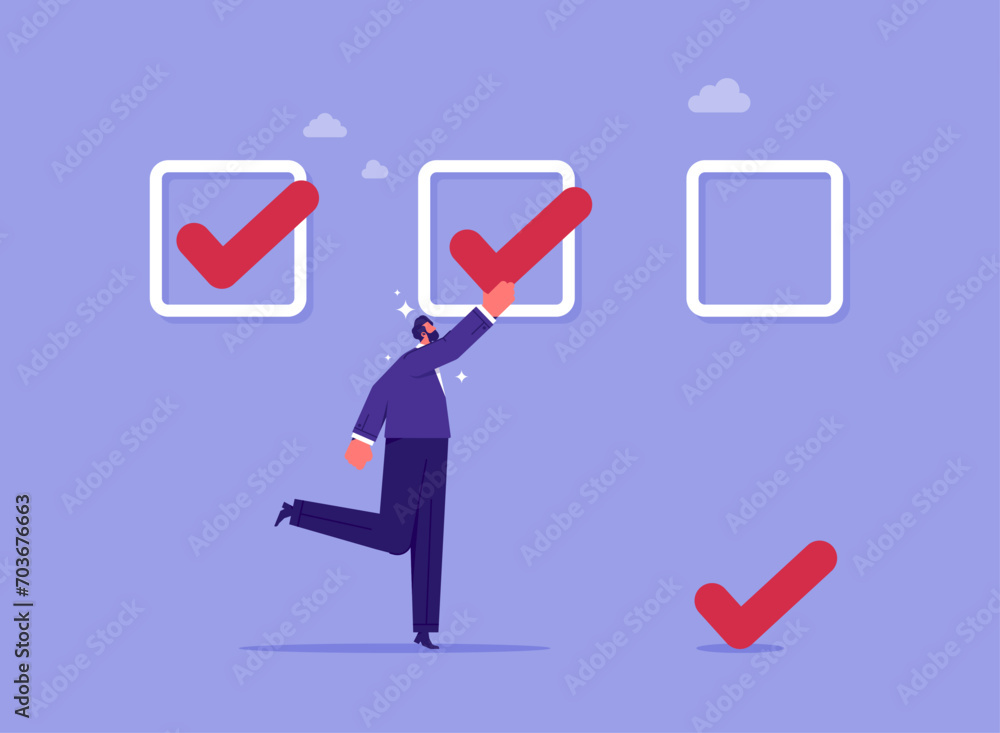 Project management or process plan concept, completed checklist ...