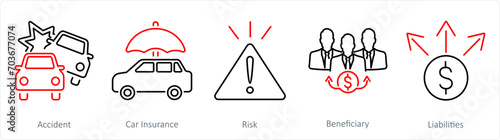 A set of 5 Insurance icons as accident, car insurance, risk photo