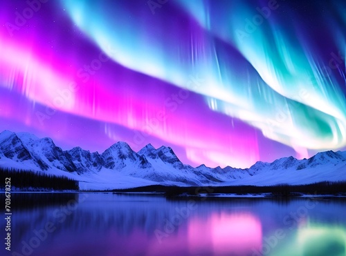 Beautiful northern lights sky and beautiful snow mountain, beautiful background and wallpaper