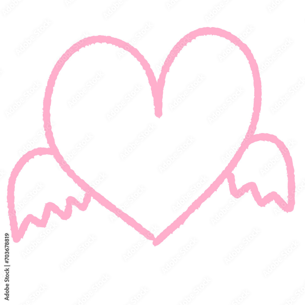 hand drawn pink heart with wings