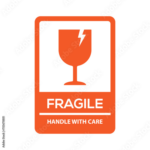 Fragile handle with care or red fragile warning label with broken glass symbol vector illustration.
