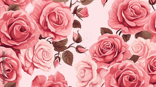 Beautiful roses background illustration. White, pink, and red flowers pattern.