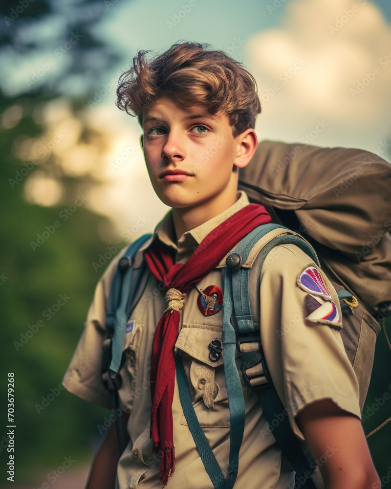 A boy scout summer camp - obrazy, fototapety, plakaty 
