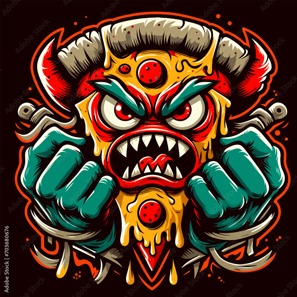 Obraz premium funny monster of pizza