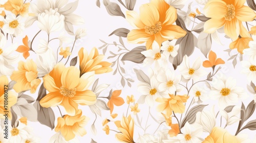 Botanical inspired flower pattern with a fresh and lively appearance © Cloudyew