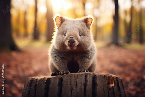 An Australian wombat in its natural habitat, a funny cute marsupial animal.