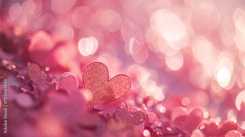 Valentine's Day Bokeh Heart Background with Copy Space