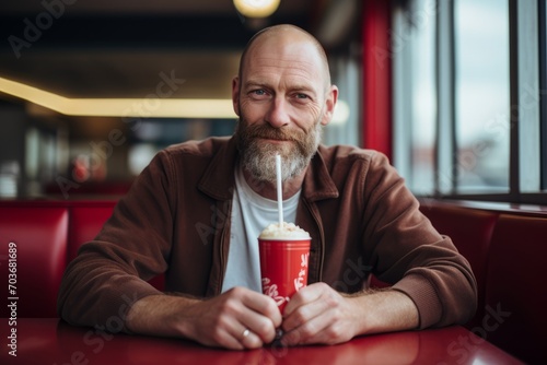 Portrait of senior man drinking coffee in cafe. Mature man sitting at table and drinking coffee