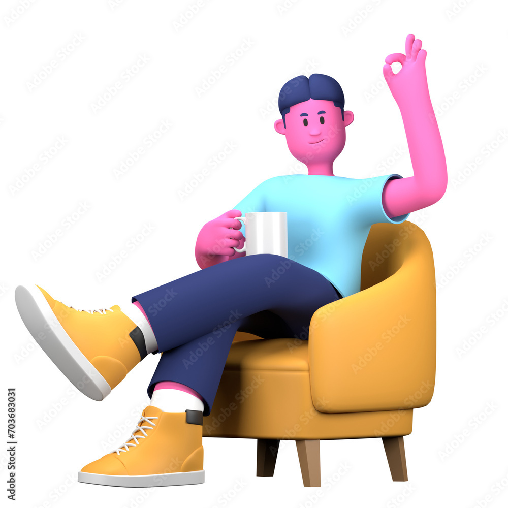 Naklejka premium Enjoy Tea cup Boy Activity
