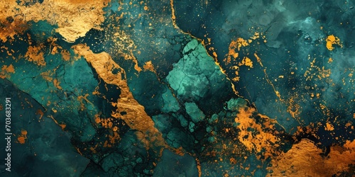 Grunge Background Texture in the Style Emerald Green and Gold - Amazing Grunge Wallpaper created with Generative AI Technology © Sentoriak