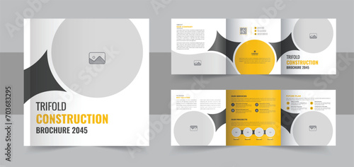 Modern construction company brochure design layout vector, page square trifold brochure design template