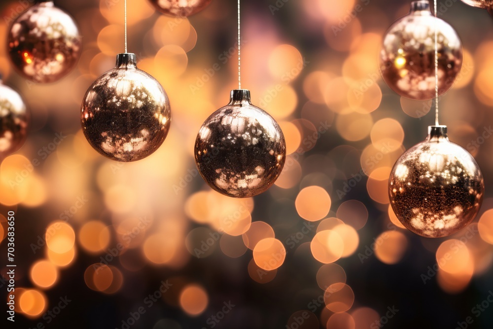 Fototapeta premium Glowing and radiant Christmas ornaments illuminating the tree background