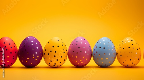 Easter delight: vibrant, colorful easter eggs on a sunny yellow background - festive holiday decor