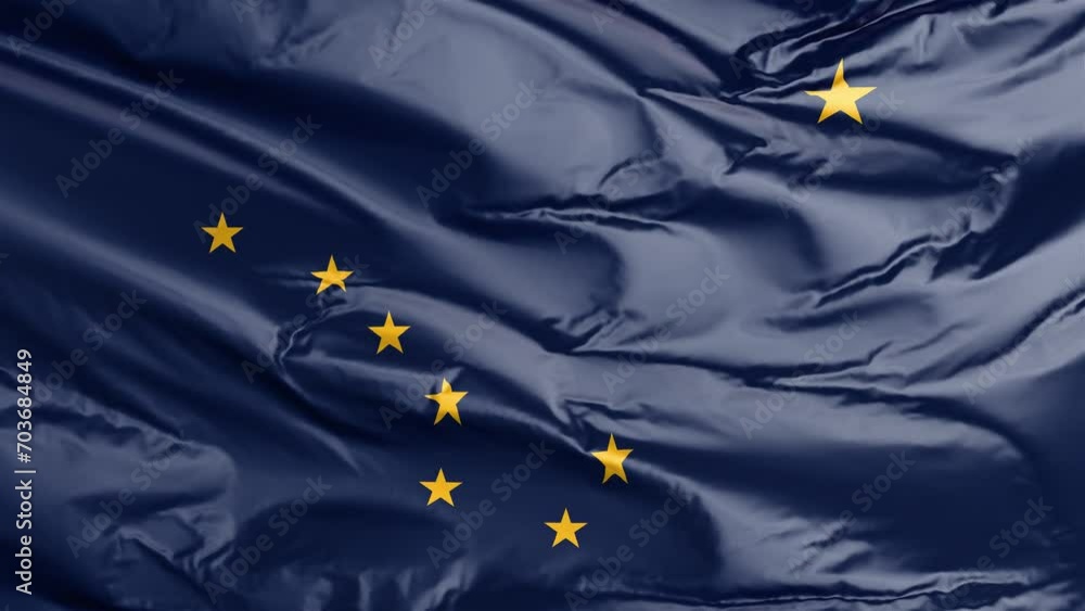 Waving flag of Alaska State, AK, USA. 4K seamless loop 3D render animation. Beautiful high detail fabric cloth satin texture with wrinkles. Fullscreen close up, slow motion Waving flag of Alaska State, AK, USA. 4K seamless loop 3D render animation. Beautiful high detail fabric cloth satin texture with wrinkles. Fullscreen close up, slow motion