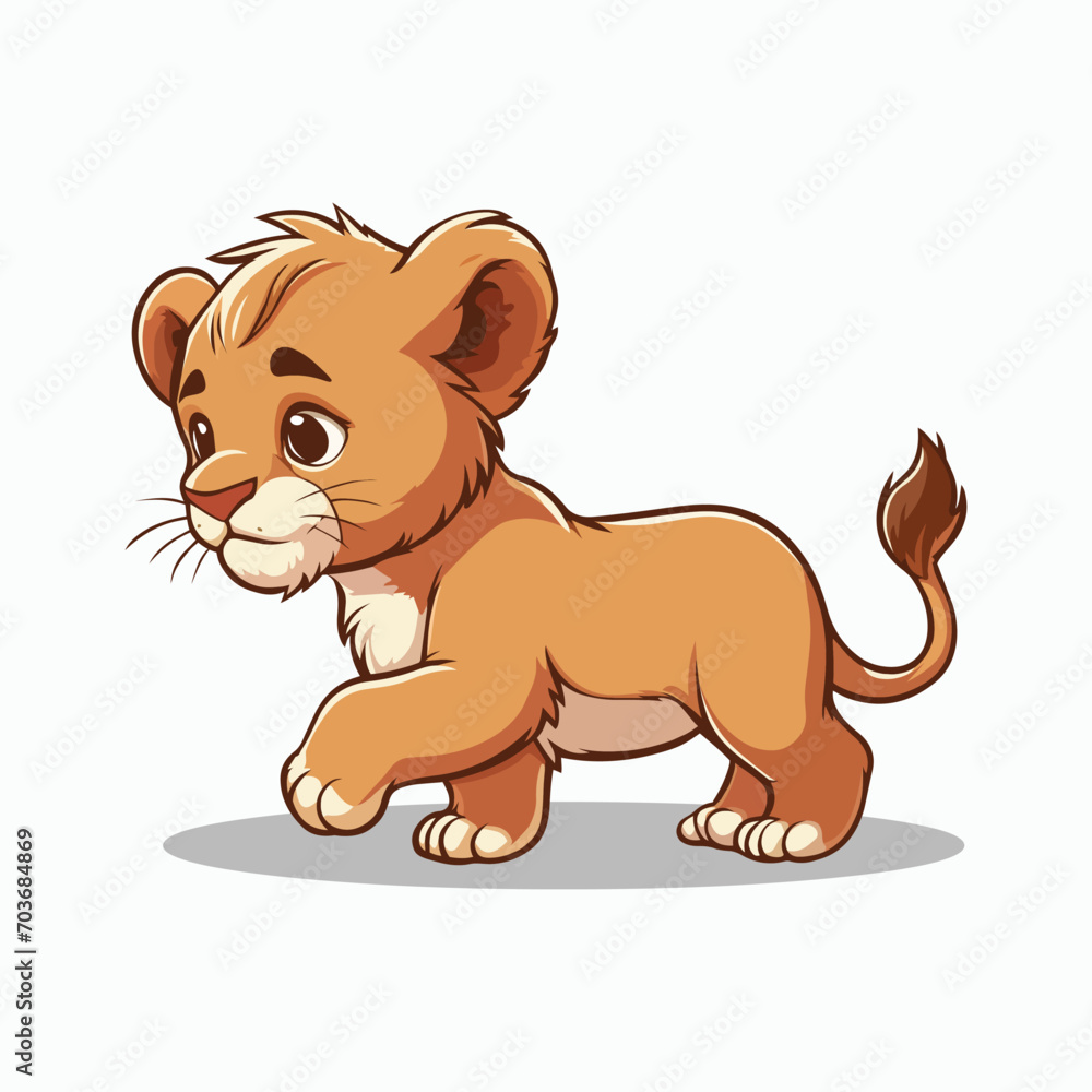 Obraz premium Lion cub sadly walking cartoon vector illustration clipart