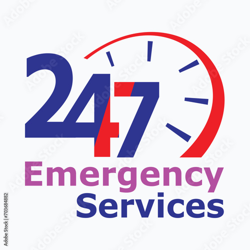 24/7 Emergency  Services in abstract style on white background. Customer service. Online support call center. Flat vector. Logo vector.eps-10