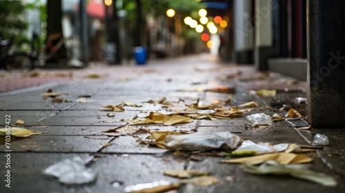 Littered sidewalks with dropped food wrappers